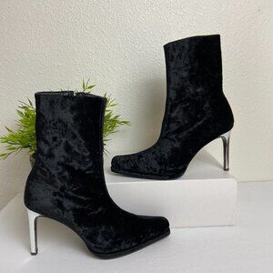 David Ackerman Paris Velvet Boots Silver Heels Sz EU 37